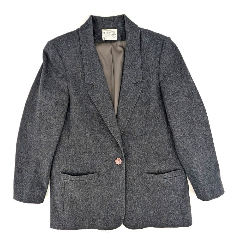 Pendleton‎ Wool Blazer Vintage Gray Single Button Jacket Size 14 USA Made